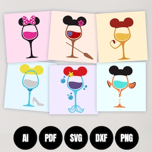 Disney Wine Bundle - 6 Design Mega Bundle - Digital Download - Make Your Own (svg, ai, pdf, png, dxf)