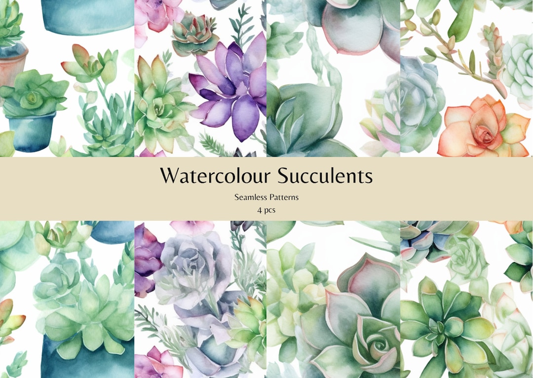 Printable Digital Paper Succulents Illustration Seamless Pattern ...