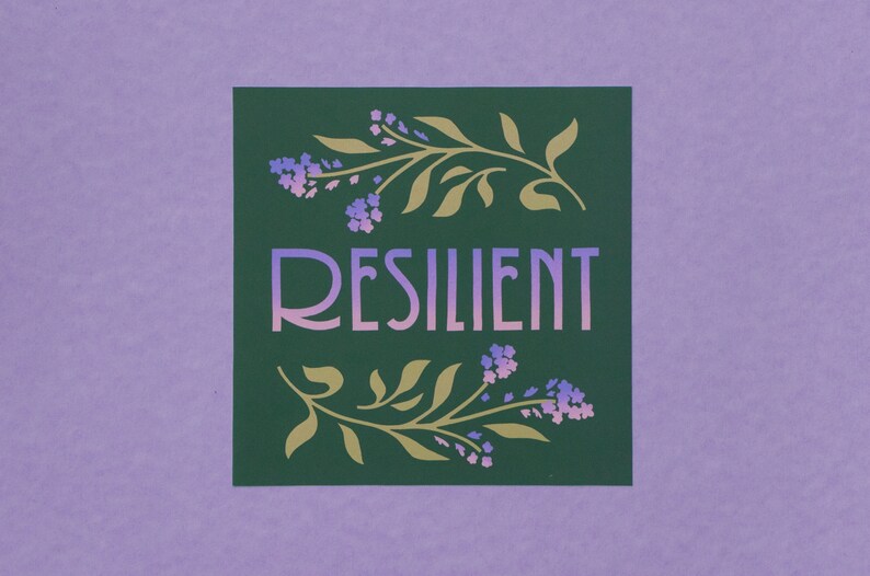 Retro Art Mid Century Modern Art Flower Art Print Floral Art Print Resilient Art Print Unframed Lettering Art Print