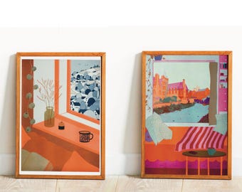 Bundle 2 Risograph Art Prints „Dean Village“ & „Cozy Autumn“ A3