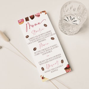 O amor é docemente fermentando cartão de menu de chá de panela editável modelo de café para impressão menu de mesa de casamento personalizado menu de jantar de brunch de noiva CB02