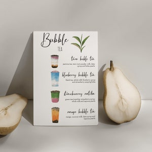 Sinal de menu de chá bolha editável Sinal de chá bolha personalizável Boba Milk Tea Bar Festa de aniversário Casamento Modelo para impressão Download instantâneo