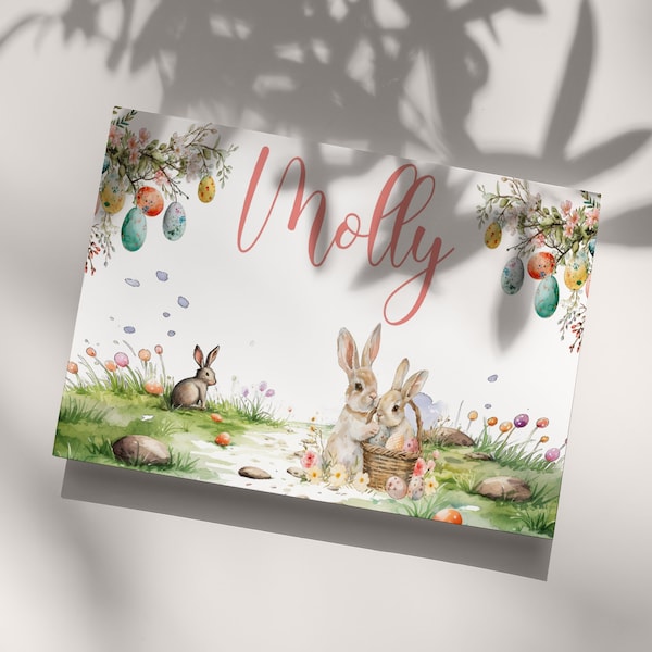 Easter Bunny Name Card Editable Easter Egg Hunt Place Card Name Card Seating Card Printable Personalized Easter Party Décor GR01