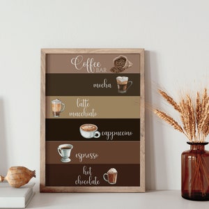 Sinal de menu de café personalizável, barra de café, editável, casamento, chá de bebê e festa, mesa de centro, modelo de download instantâneo