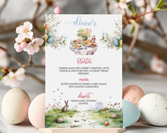 Easter Party Dinner Menu Card Editable Easter Egg Hunt Party Food Menu Template Easter Bunny Printable Table Menu Sign Instant Download GR01