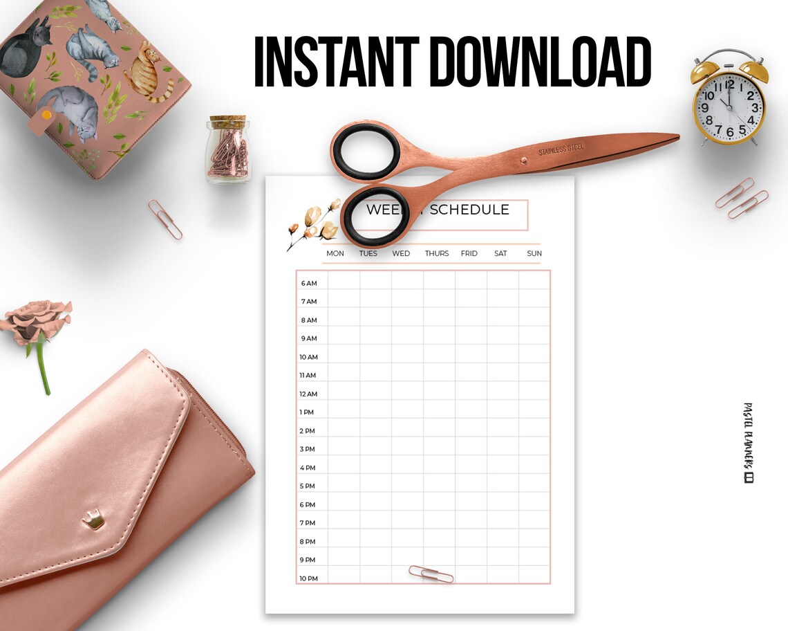Floral Hourly Weekly Schedule Planner Daily Schedule Weekly Etsy