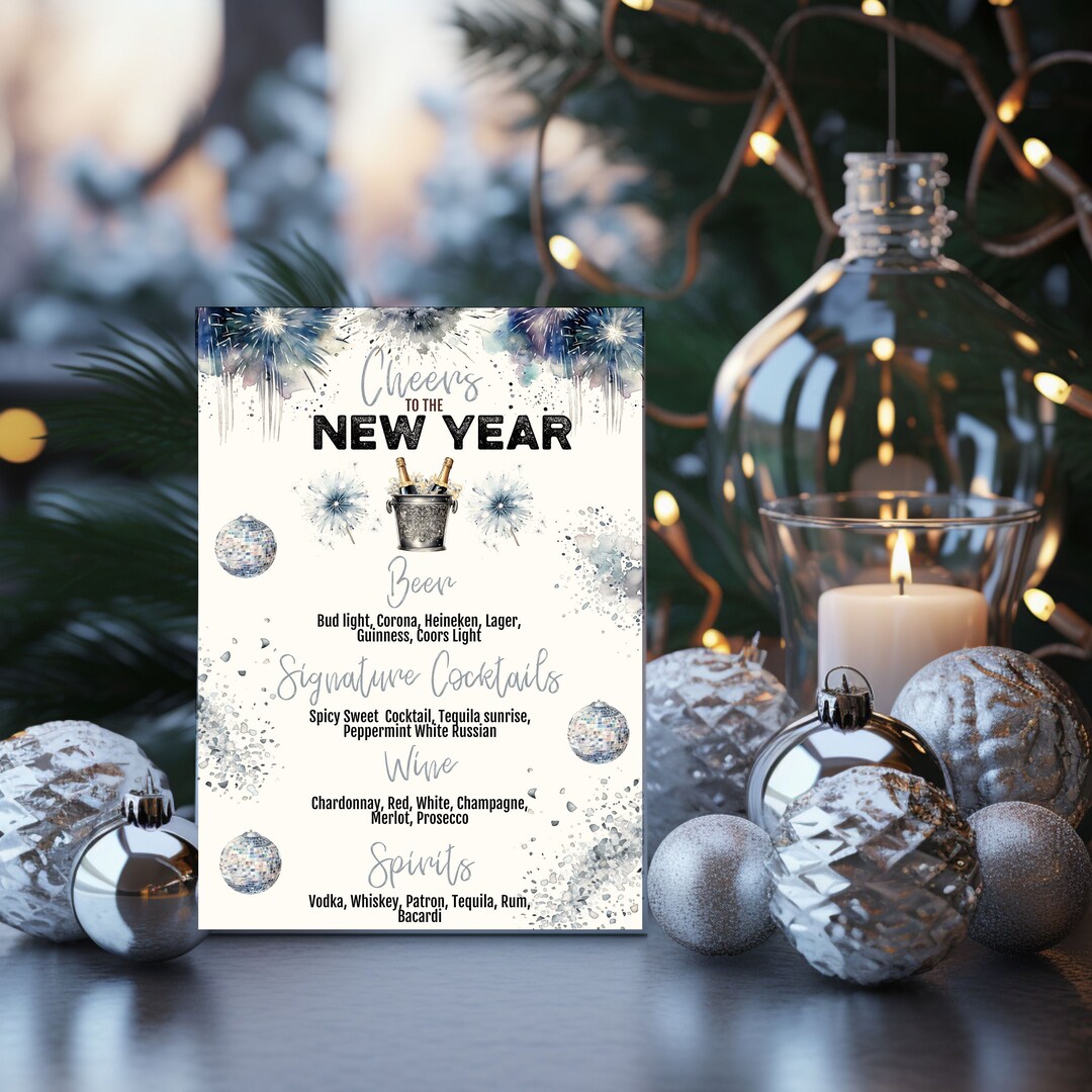 New Year's Party Drink Menu Editable New Years Eve Cocktail Sign ...