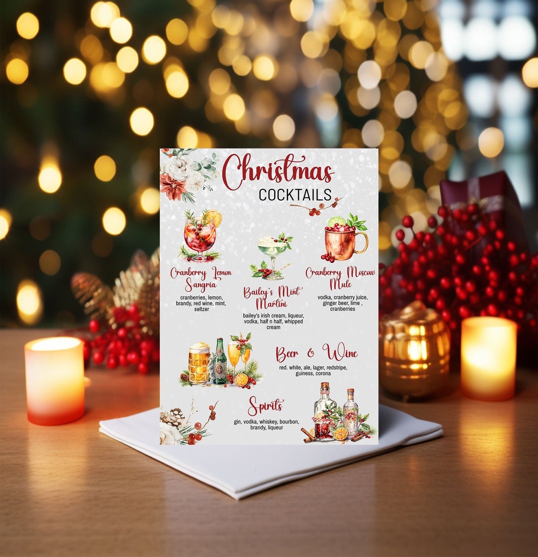 Christmas Cocktail Menu Template Editable Christmas Drink Menu Custom ...