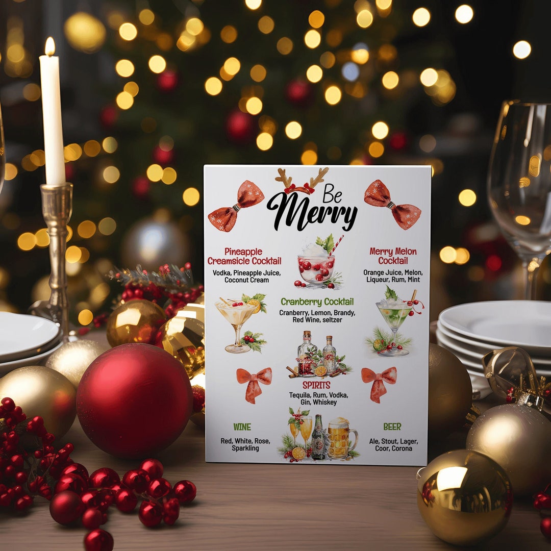 Christmas Party Drink Sign Editable Cocktail Menu Template Christmas ...