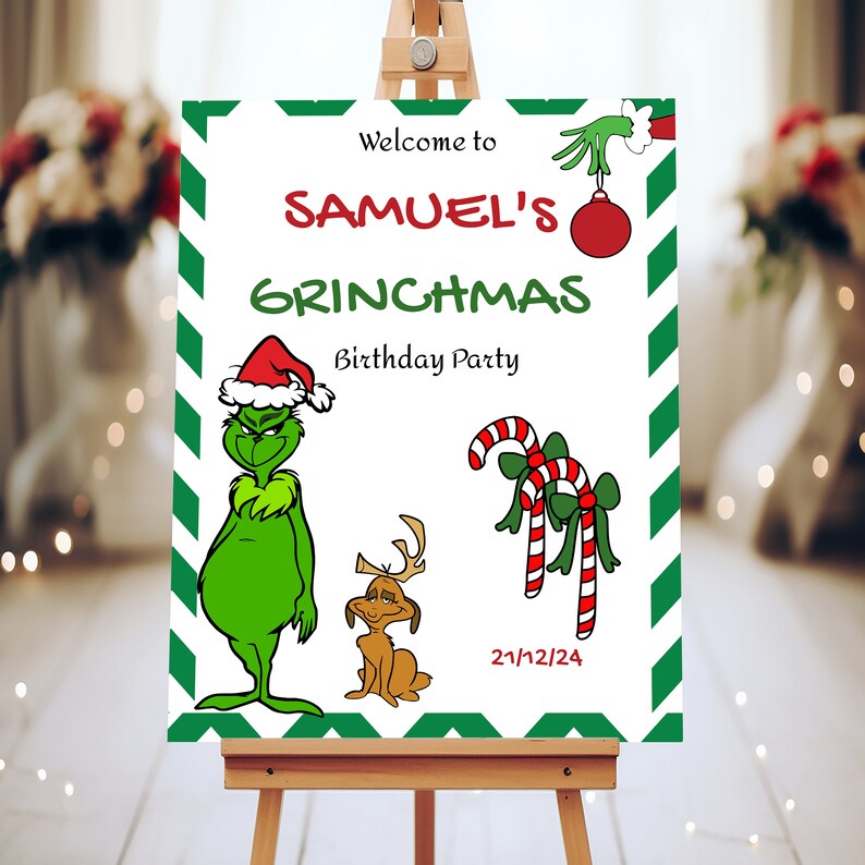 Grinch Birthday Party Welcome Sign Editable Grinchmas Christmas Party ...