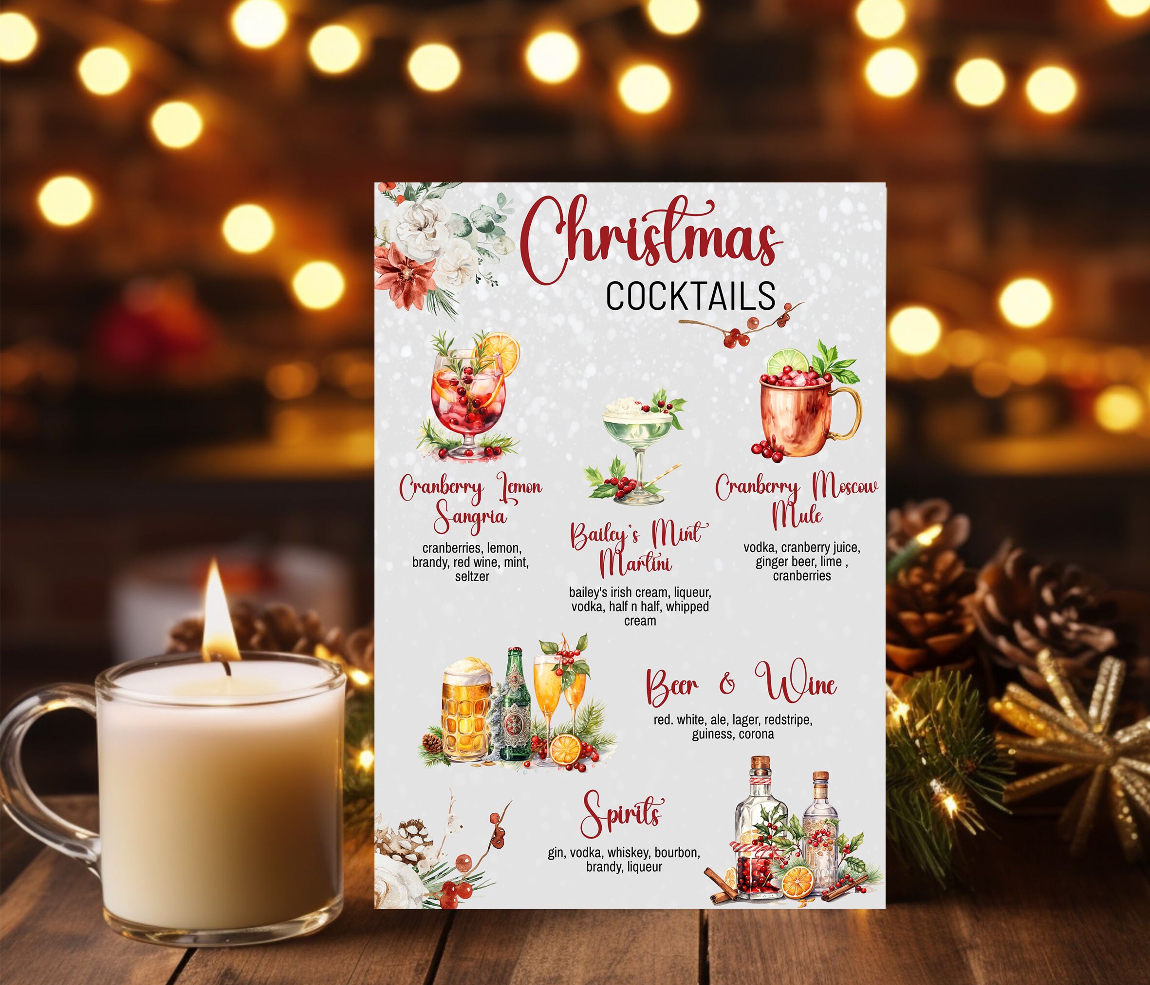 Christmas Cocktail Menu Template Editable Christmas Drink Menu Custom ...