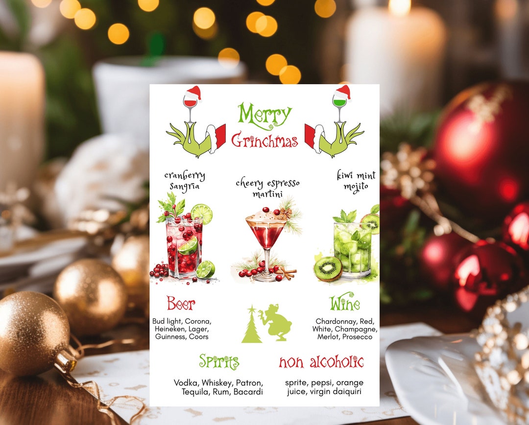 Merry Grinchmas Christmas Cocktail Menu Editable Grinch Christmas Drink ...