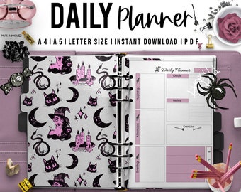 Halloween/Spooky Themed Daily Planner Printable Day Agenda October Bullet Journal Happy Inserts Exercise Tracker Meal Plan A4 A5 Letter PDF