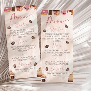 Um bebê está preparando docemente cartão de menu de chá de bebê editável modelo de café imprimível tão doce menu de mesa de chá de bebê menu de jantar personalizado BS01