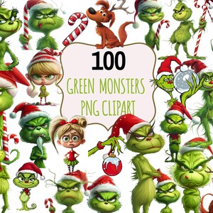 Green Monsters Christmas PNG Bundle Grinch Christmas Clip Art Movie Monsters 100 PNG Files