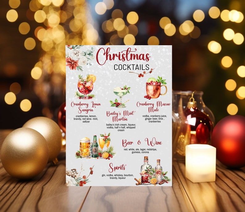 Christmas Cocktail Menu Template Editable Christmas Drink Menu Custom ...