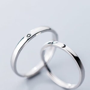 925 Sterling Silver Minimalist Sun and Moon Halo Ring