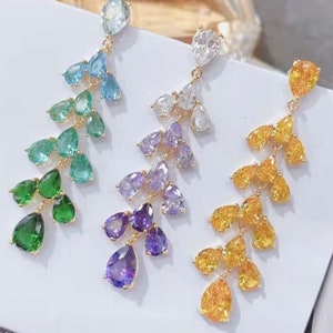 Luxury Leaf Long CZ Earrings