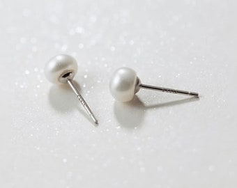 925 Sterling Silver Freshwater Pearl Stud Earrings, Elegant Earrings, Bridal Studs