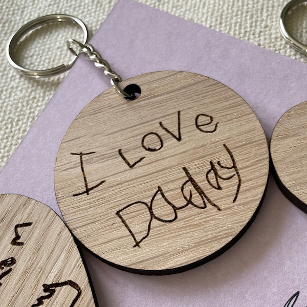 Father's Day Gift, Child’s Handwriting Keyring, Gift for Daddy, Children's Drawing Engraved,  Gift for Grandad, Gift For Him, From the Kids