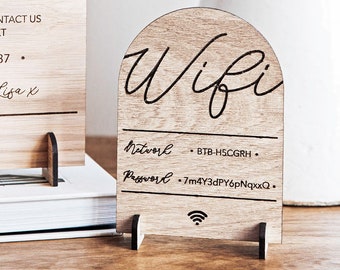 Personalised Oak Home WiFi Sign, Password Plaque, Wooden Internet Sign, New Home Gift, Custom WiFi Disc, Internet Plaque and Stand, Air BNB