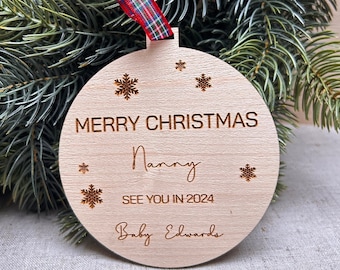 Grandparents Personalised Bauble, Nanny To Be Gift, See You in 2024 Christmas Ornament, Christmas from Bump, Grandparents to be Gift