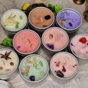Intention Candle Mini Soy Crystal Candle 2oz with Flowers – Hand Poured Aromatherapy Gift & Meditation Decor Sample