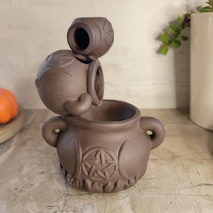 Handmade ceramic cauldron triple moon back flow incense burner for meditation, altar decoration