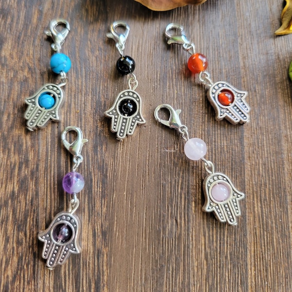Pendants, with Natural & Synthetic Mixed Stone Beads and Lobster Claw Clasps, Hamsa Hand/Hand of Fatima/Hand of Miriam