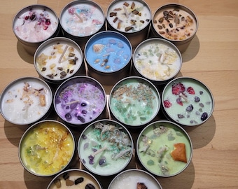 Crystal Infused Soy Candle | Floral Herbs, Ritual Decor