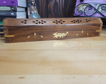Coffin Incense Burner: Wood Altar Decor with Storage