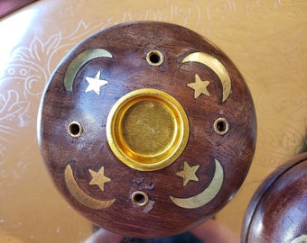 Wood Stick/Cone Burner Celestial/Handmade Incense Holder