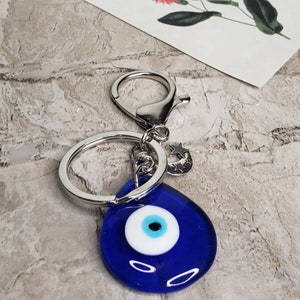 Handmade Evil Eye Keychain: Brass Charm, Iron Key Rings