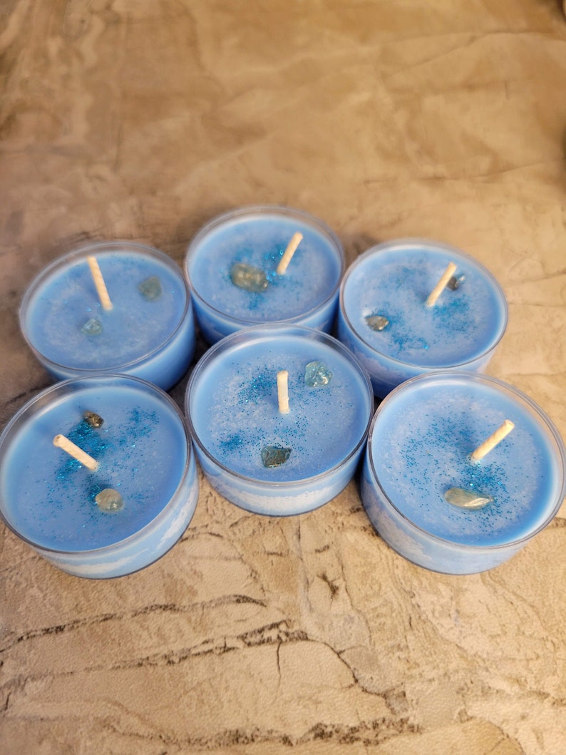 Soy Wax Tealight Candles Crystal Candles Hand poured Candles Crystal intention 6 pack candles with Herbs Scented Candles immagine 10