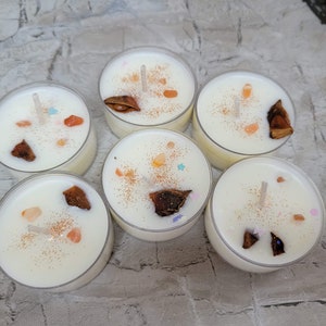 Soy Wax Tealight Candles Crystal Candles Hand poured Candles Crystal intention 6 pack candles with Herbs Scented Candles Vanilla Bean