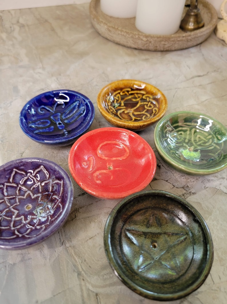 Handmade Ceramic Incense Burner Bowls Embossed Assorted Etsy
