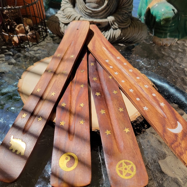 Wooden Ash Catcher Incense Holder/Hand Crafted Incense Burner - Elephant, Dolphin, Moon, Star, Pentagram Incense