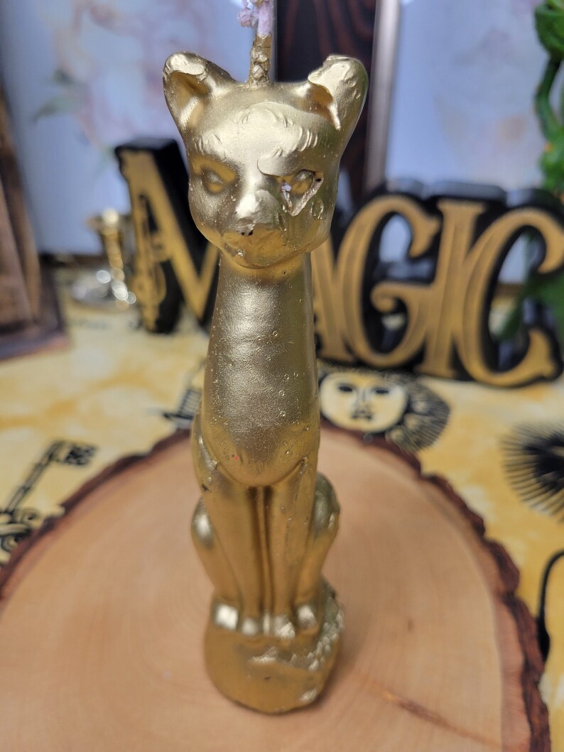 Gold Decorative Ritual Cat Shaped Candle Cat Candle, Offering Candle, Spell Candle Bild 1