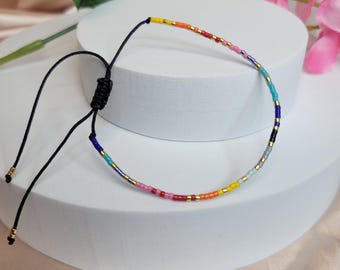 Colorful Seed Bead Adjustable Bracelet – Rainbow Boho Jewelry for All Ages, Summer Accessory