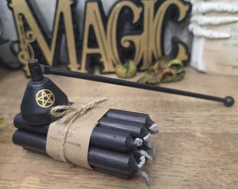 Mini Chime Candle Gift Set with Iron Snuffer, Ritual Altar Candles