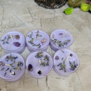 Soy Wax Tealight Candles Crystal Candles Hand poured Candles Crystal intention 6 pack candles with Herbs Scented Candles Lavender