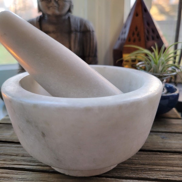 Marble Stone Mortar & Pestle, Stone herb grinder, Mortar and Pestle