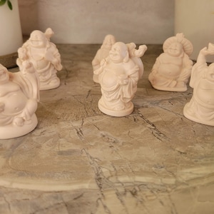 Beautiful Pack of 6 Laughing Buddha Figurines Lucky Happy Buddha Statue Home Décor altar Set White