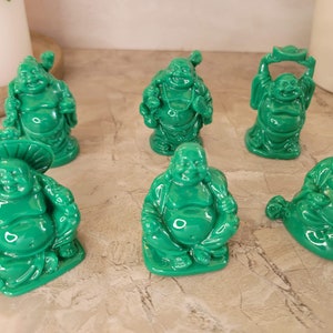 Beautiful Pack of 6 Laughing Buddha Figurines Lucky Happy Buddha Statue Home Décor altar Set Green