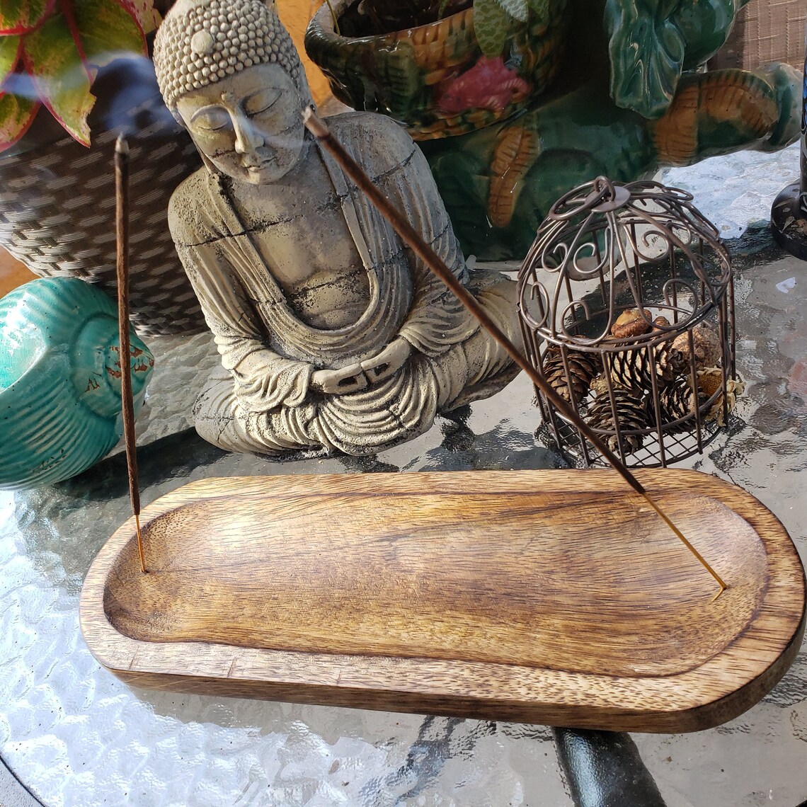 Wooden Tray Incense Burner Double Stick Incense Holder Etsy