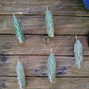 Natural Green Aventurine Big Wire Wrapped Pendants and Cord , Brass Wires, prismatic with Tree of Life / Crystal Jewelry