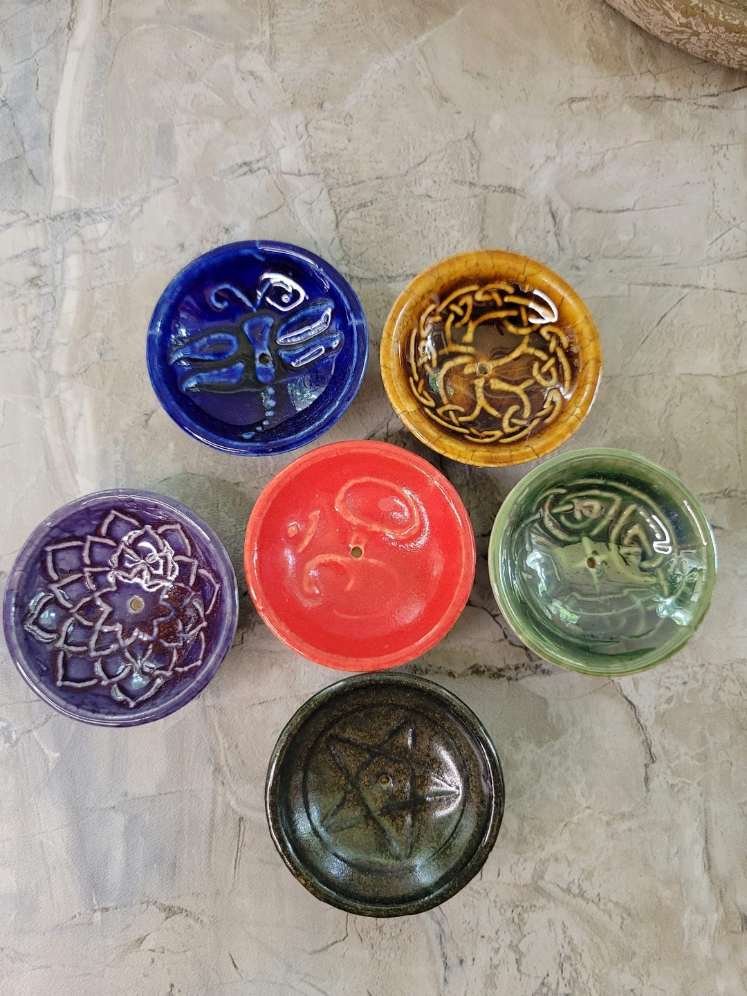 Handmade Ceramic Incense Burner Bowls Embossed Assorted Designs, Incense Cones Holder Etsy