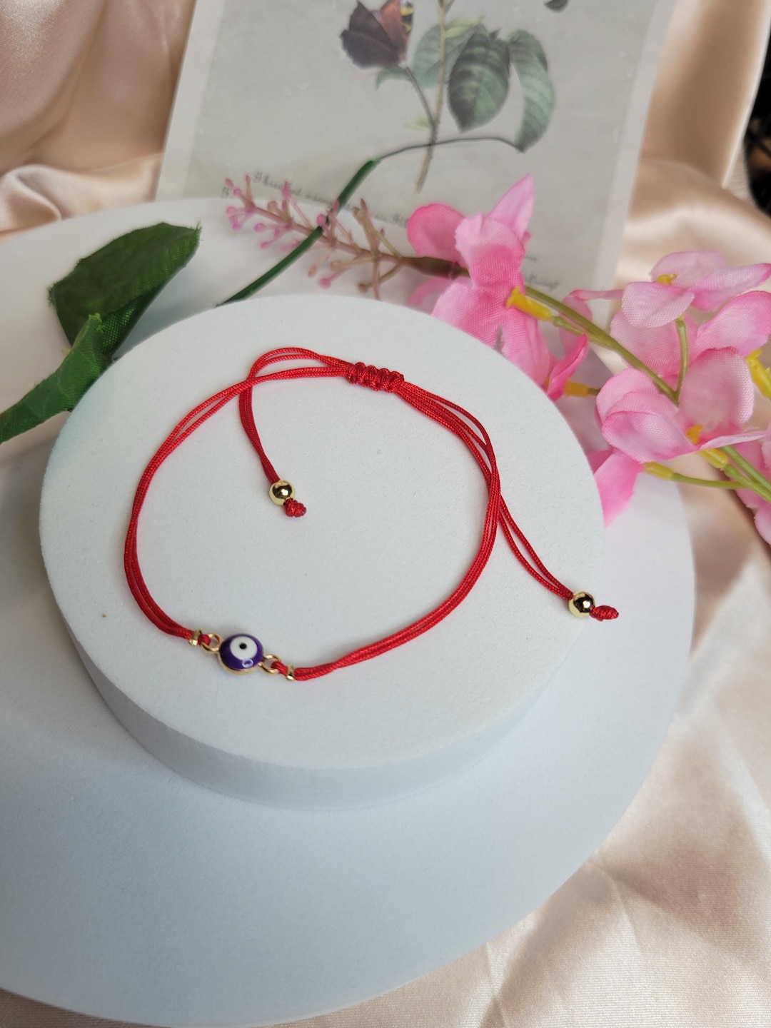 Jewel String Evil Eye Bracelet, Adjustable Red String With Protective Charm, Daily ...