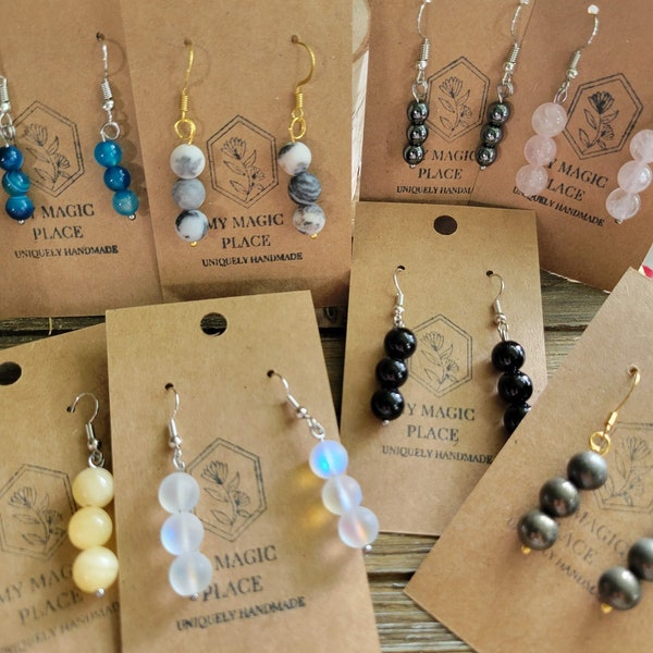 Beads crystal earrings ,stacked stone drop earrings | gemstones beads