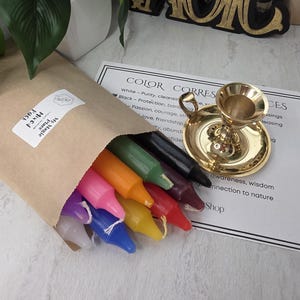 Colored Taper Candles Set with Candle Holder, Color Guide Card, Altar Decor, Meditation Gift